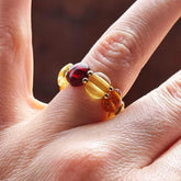 Multi-Color Amber Cabochon Bead Stretch Ring